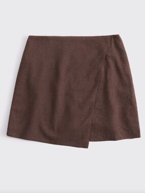 Abercrombie and Fitch The A&F Scarlett Linen-Blend Wrap Mini Skort in Brown